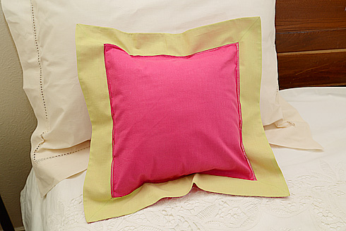 Hemstitch Multicolor Baby Pillow 12x12". Pink Peacock Lt Green - Click Image to Close